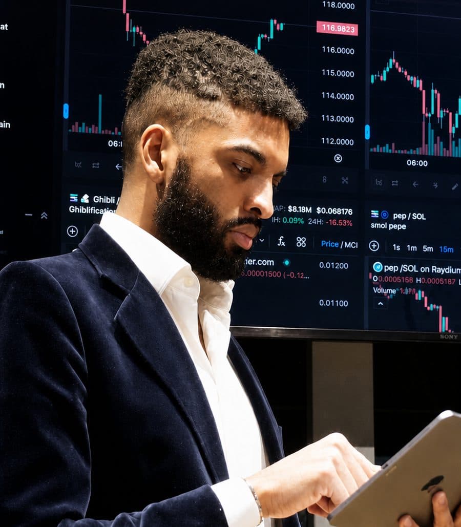Tony reviewing market data
